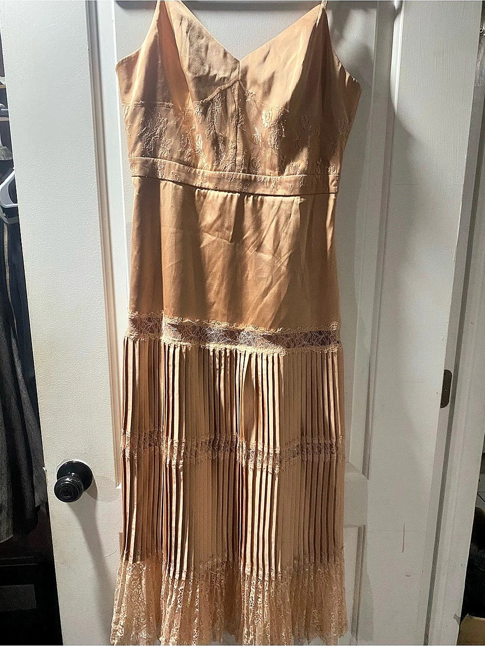 MOTF Lace Fringe Midi Dress in Brown NWT